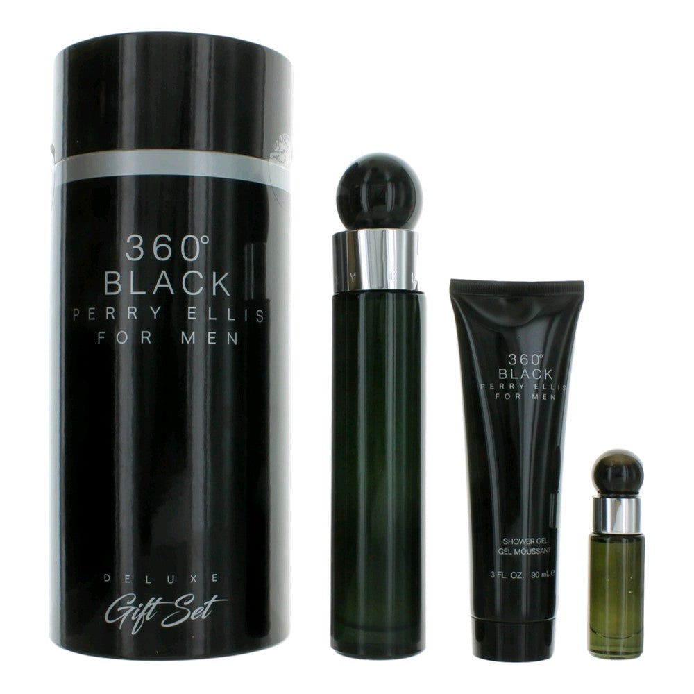Perry Ellis 360 Black by Perry Ellis 3 Piece Gift Set for Men