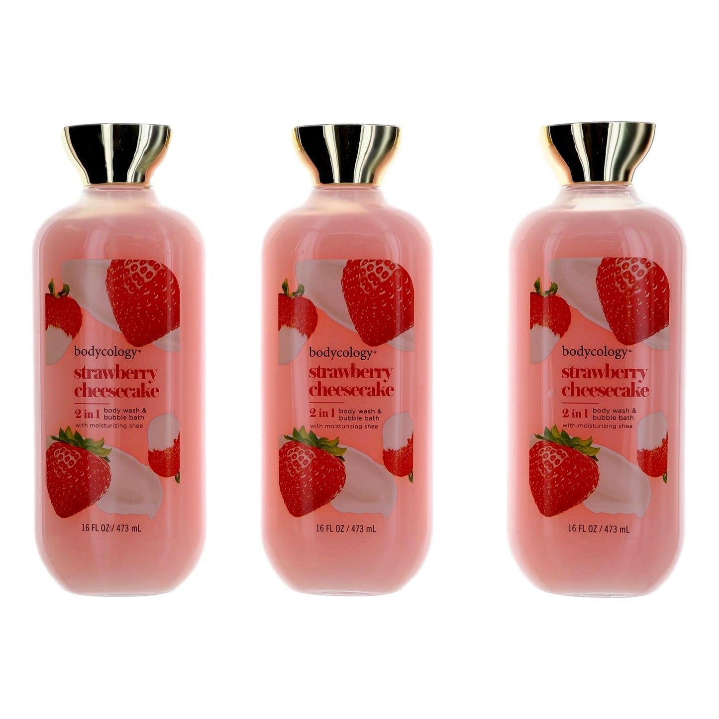 Strawberry Cheesecake 3 Pack 16 oz 2 in 1 Body Wash & Bubble Bath Women