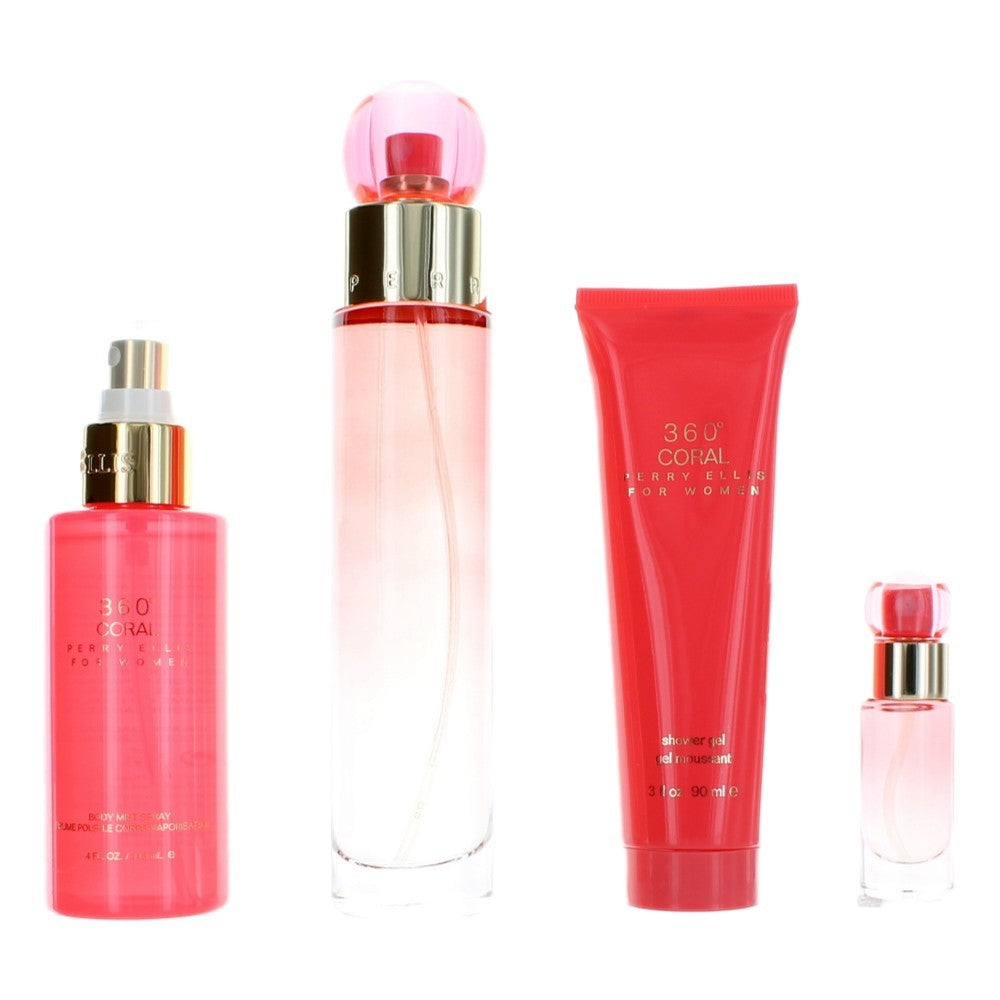 Perry Ellis 360 Coral by Perry Ellis 4 Piece Gift Set for Women