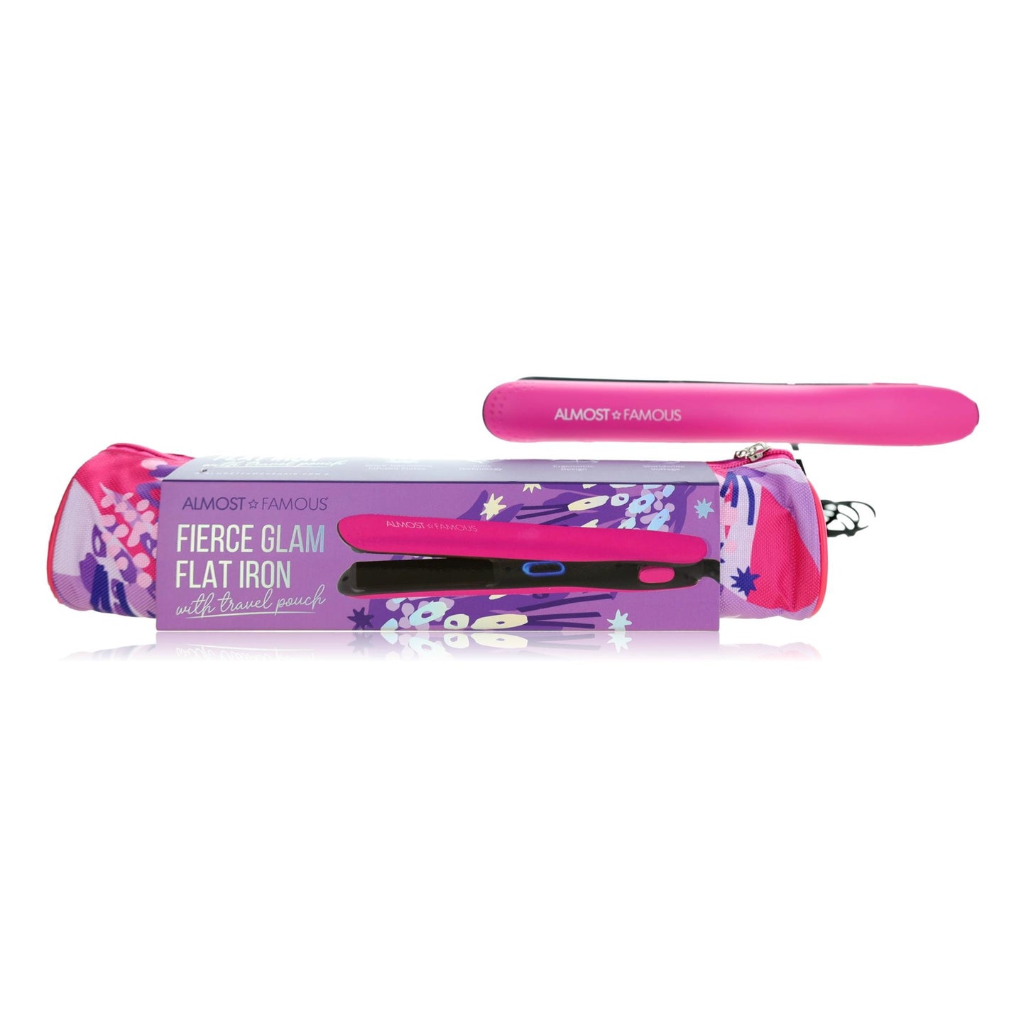 Fierce Glam by Almost Famous Flat Iron With Travel Pouch - Pink