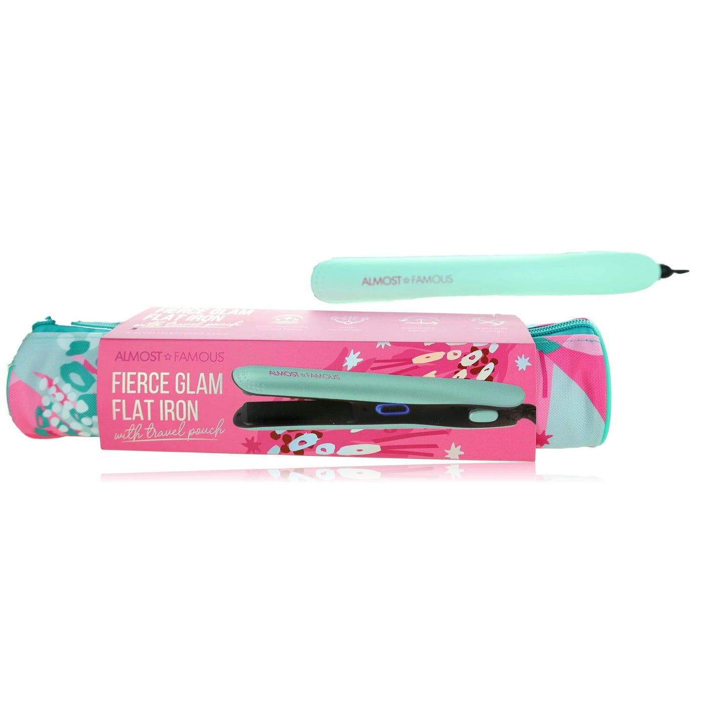 Fierce Glam by Almost Famous Flat Iron With Travel Pouch -Turquoise