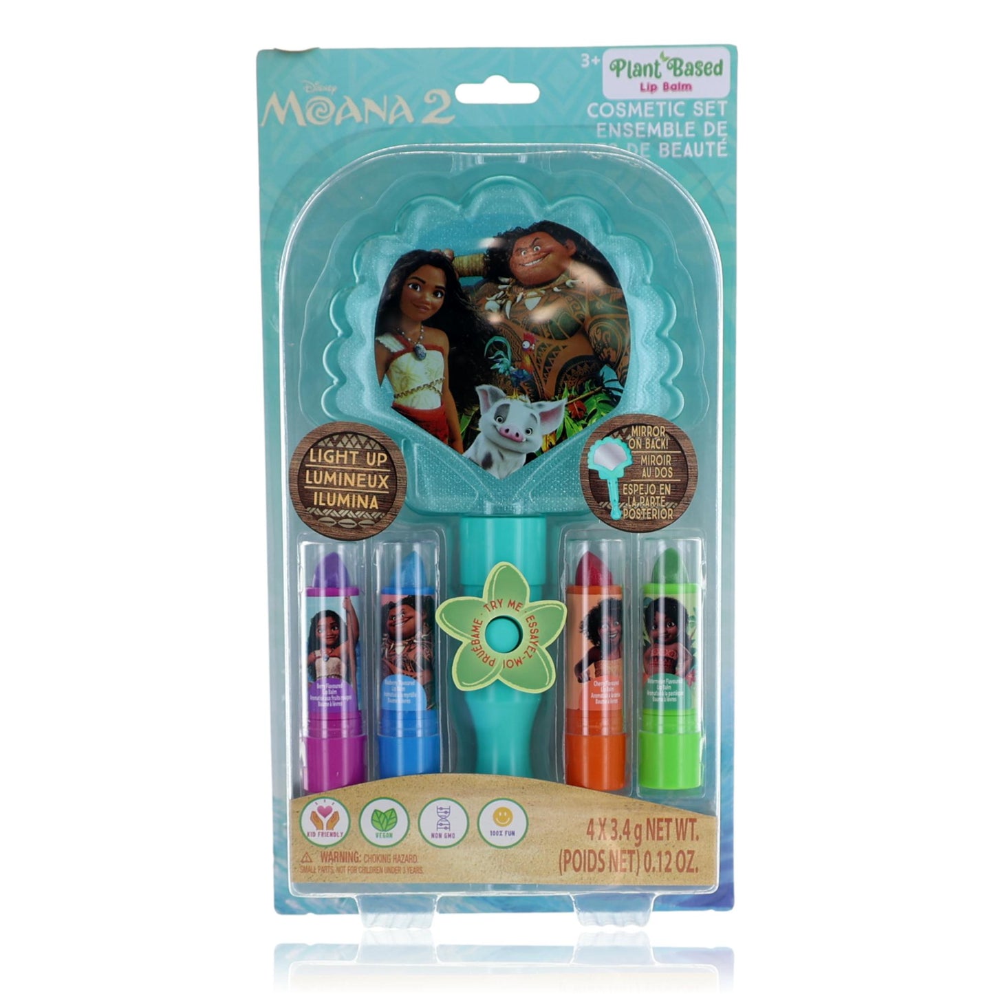 Moana Light Up Mirror & Lip Balms by Disney 5 Piece Cosmetic Set for Kids