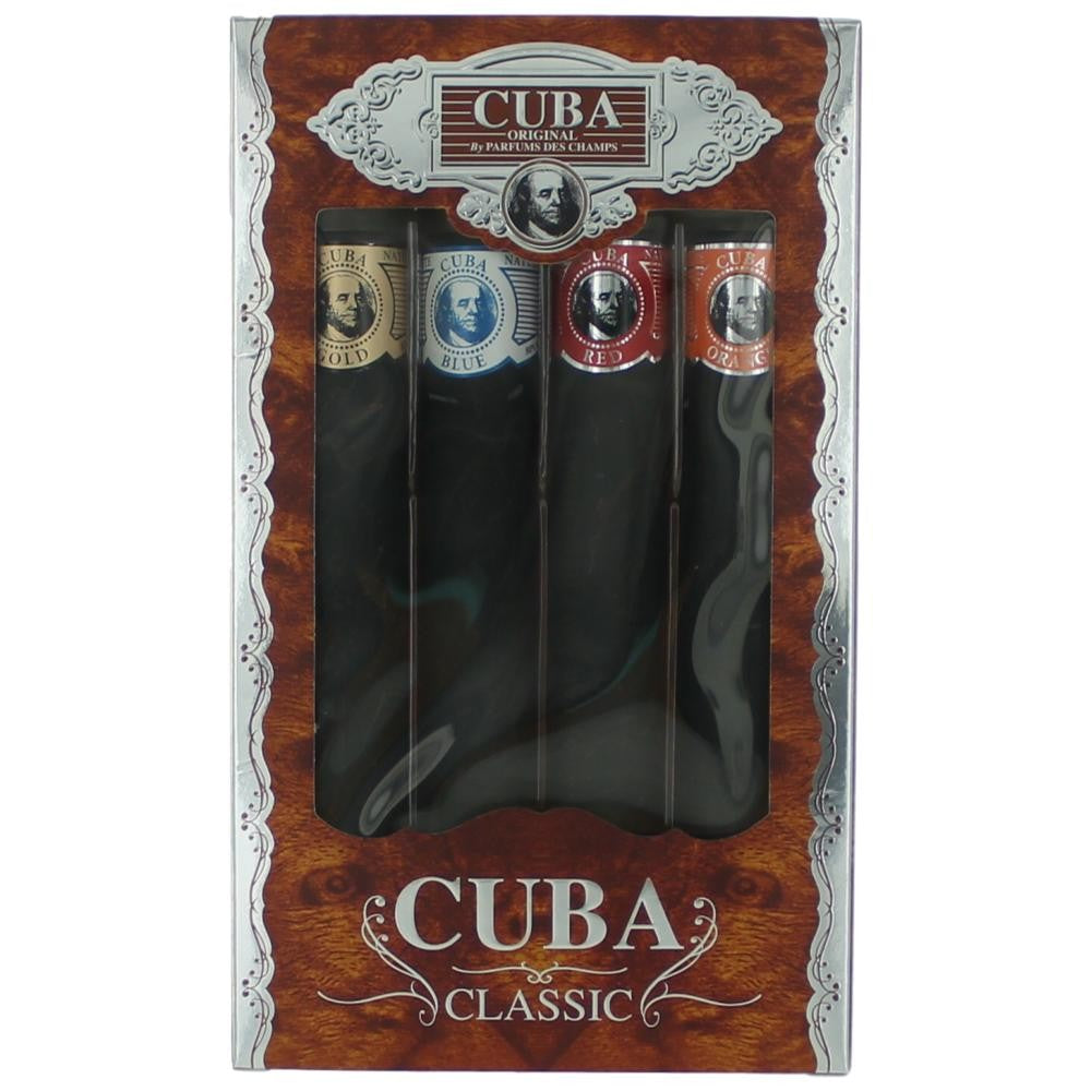 Cuba Classic by Cuba 4 Piece Gift Set Men with Orange Red Blue & Gold