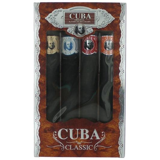Cuba Classic by Cuba 4 Piece Gift Set Men with Orange Red Blue & Gold
