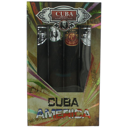 Cuba America by Cuba 4 Piece Gift Set Men with Black Grey Green & Brown