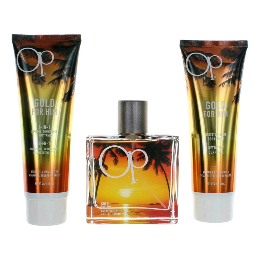 OP Gold by Ocean Pacific 3 Piece Gift Set for Men