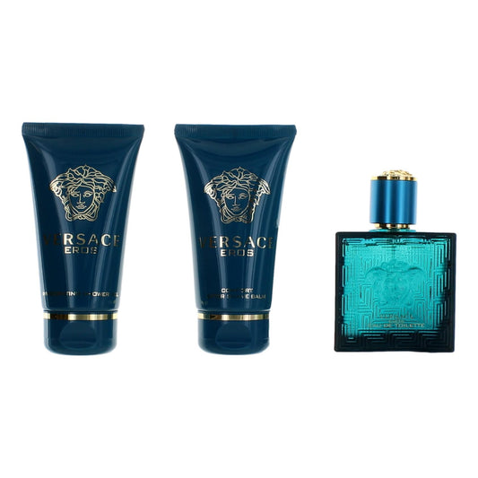 Eros by Versace 3 Piece Gift Set for Men with 1.7