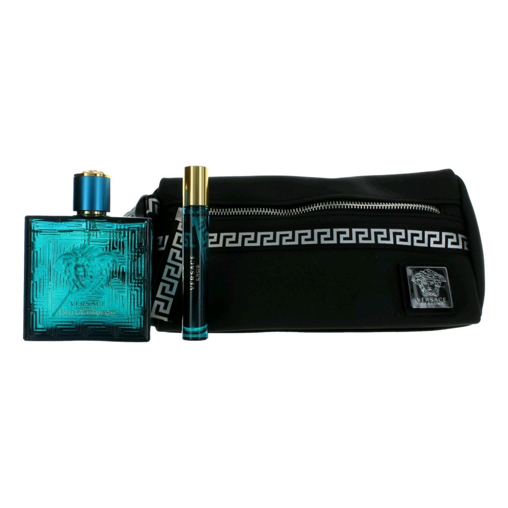 Eros by Versace 3 Piece Gift Set for Men with Pouch