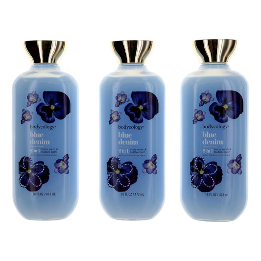 Blue Denim by Bodycology 3 Pack 16 oz 2 in 1 Body Wash & Bubble Bath Women