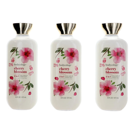 Cherry Blossom by Bodycology 3 Pack 16 oz 2 in 1 Body Wash & Bubble Bath Women