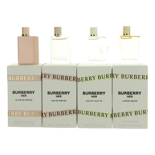 Burberry Her by Burberry 4 Piece Variety Mini Gift Set Women with Elixir