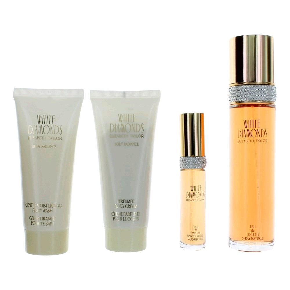 White Diamonds by Elizabeth Taylor 4 Piece Gift Set Women Blue Box