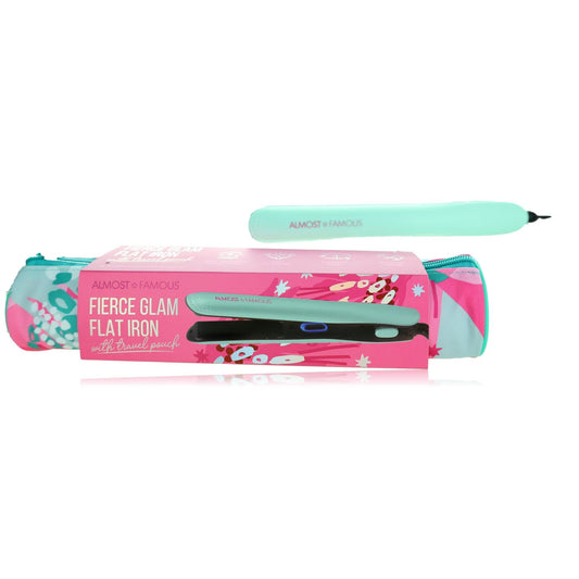 Fierce Glam by Almost Famous Flat Iron With Travel Pouch -Turquoise 