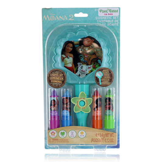 Moana Light Up Mirror & Lip Balms by Disney 5 Piece Cosmetic Set for Kids